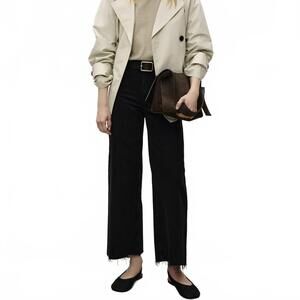 Mango Catherin Culotte High-Rise Jeans NWT Black Denim Wash Size 4